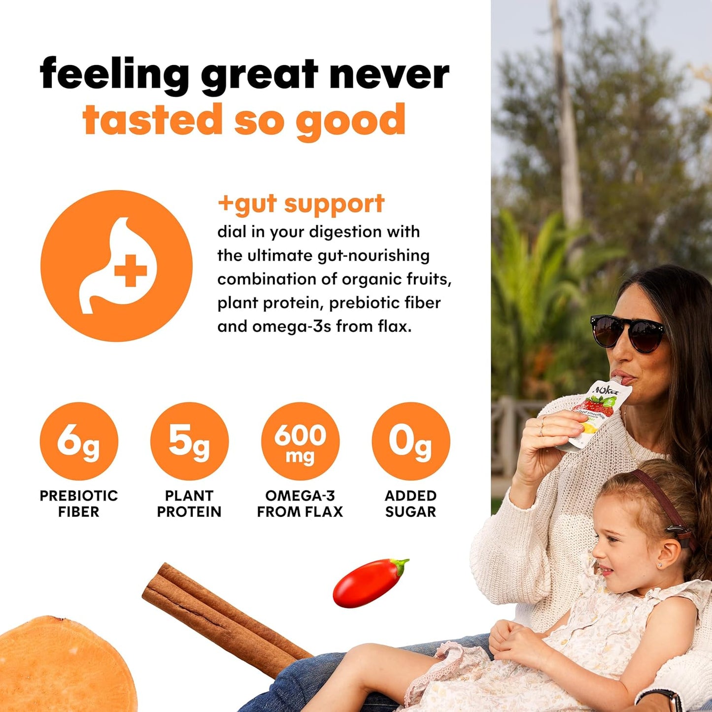 Noka Superfood Fruit Smoothie Pouches, Sweet Potato Goji, Healthy Snacks with Flax Seed, Plant Protein and Prebiotic Fiber, Vegan and Gluten Free Snacks, Organic Squeeze Pouch, 4.22 oz, 6 Co