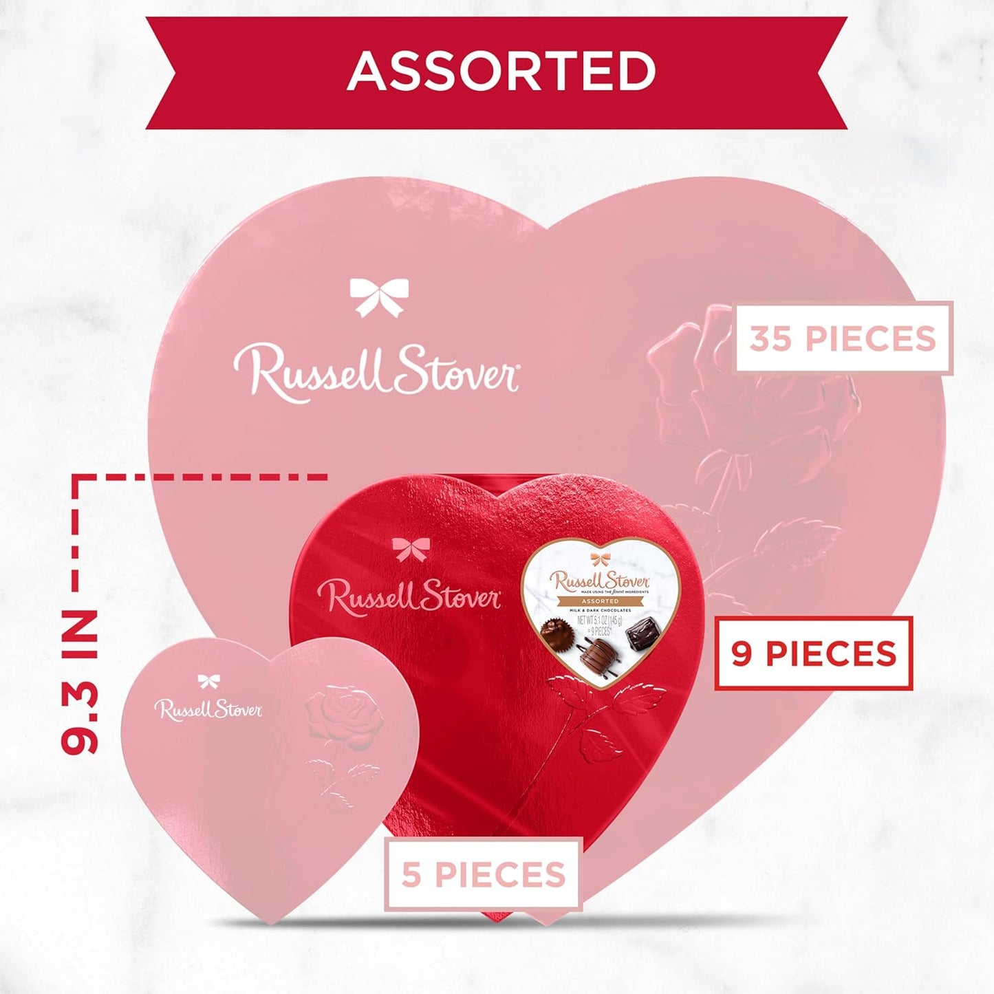 Russell Stover Valentines Heart Assorted Milk and Dark Chocolates 5.1oz (Case Pack of 12)