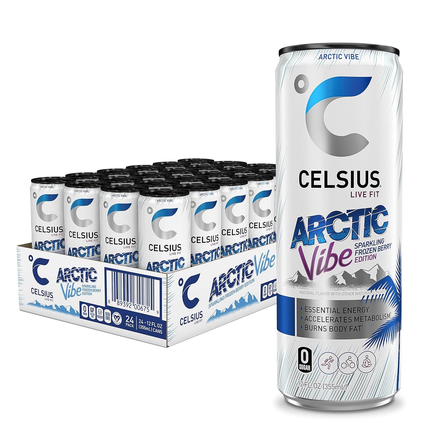 Celcius Essential Artic Vibe Energy Drink 12 fl oz bottles( Case Pack of 24)