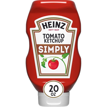 Heinz Simply Tomato Ketchup with No Artificial Sweeteners (20 oz Bottle, Pack of 12)