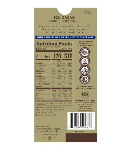 Ghirardelli Intense Dark 92% Cocoa 3.17 oz Dark Chocolate Bar Pack of 12