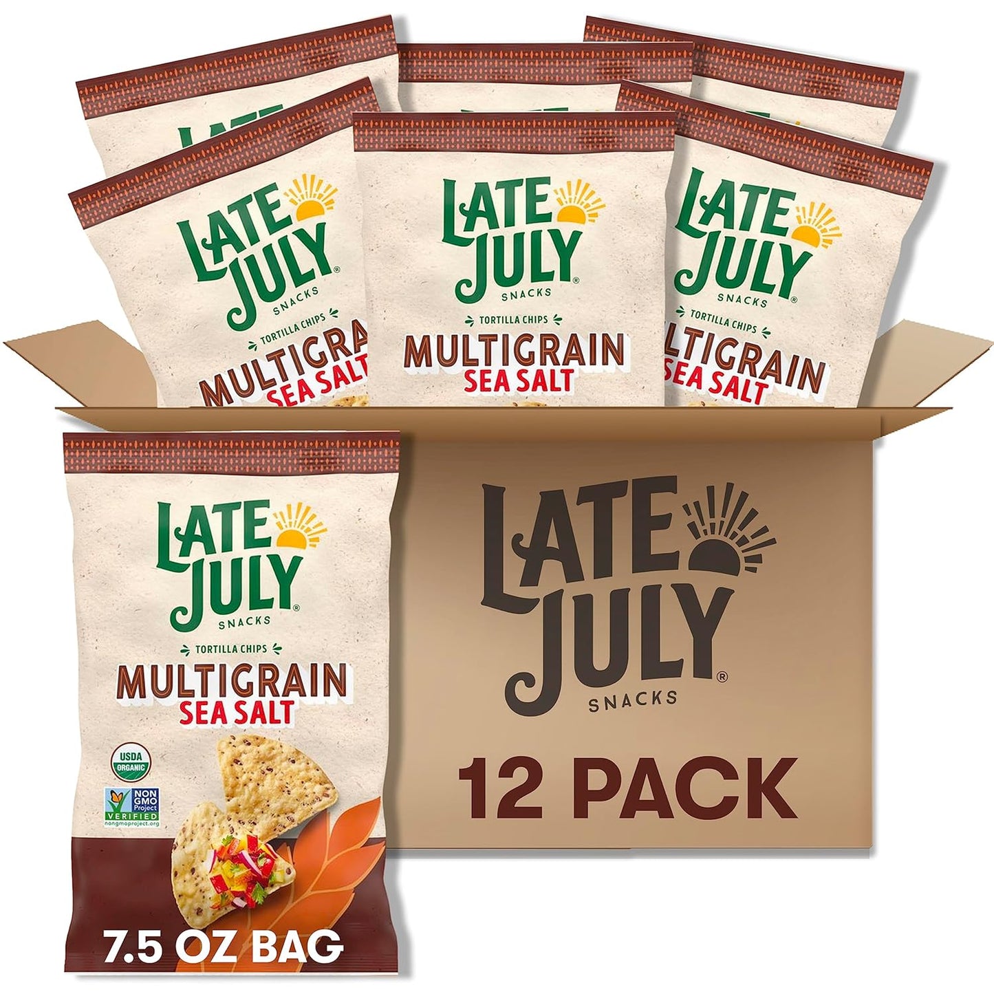 Late July Multigrain Sea Salt & Lime Organic Tortilla Chips 7.5 oz (12 Pack)