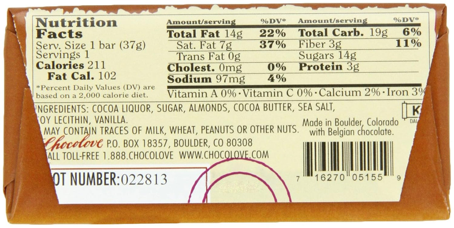 Chocolove XOXOX - Dark Chocolate - Almond & Sea Salt-Bar- 1.3 oz - Pack of 12