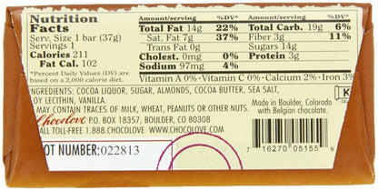 Chocolove XOXOX - Dark Chocolate - Almond & Sea Salt-Bar- 1.3 oz - Pack of 12