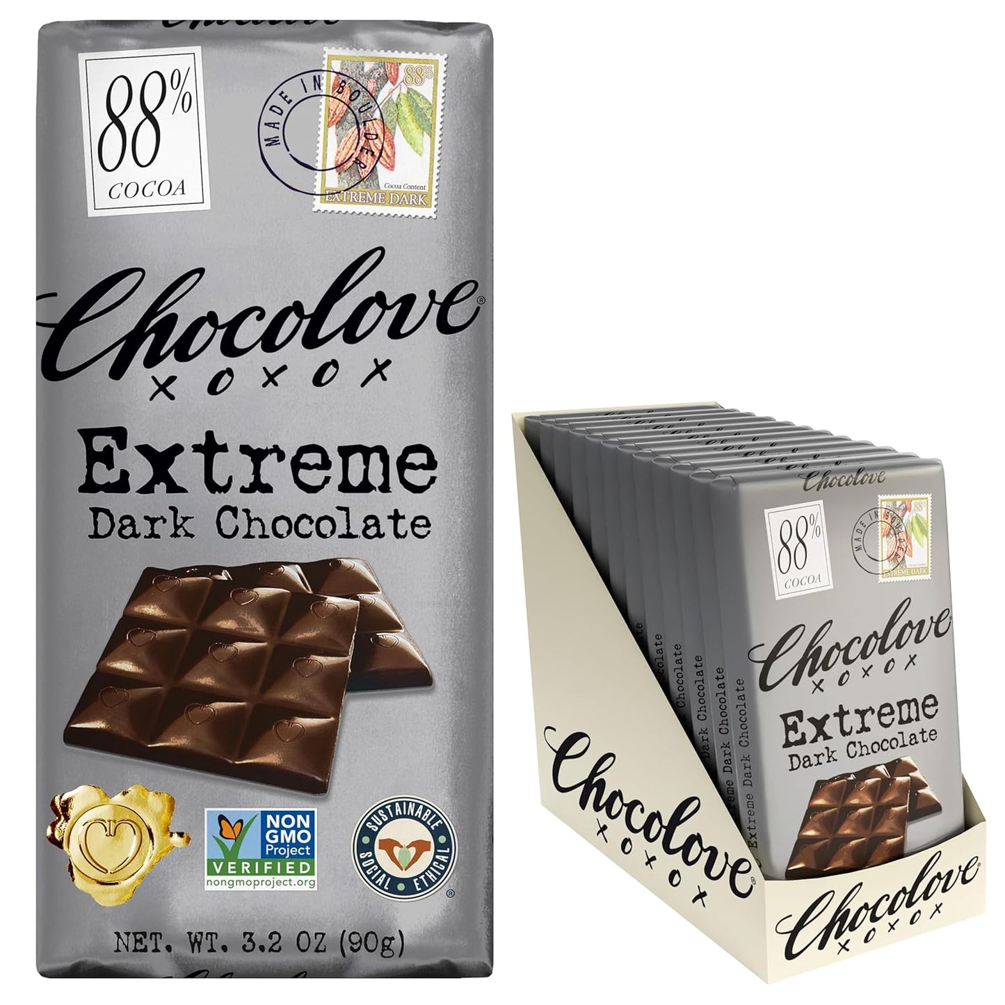 Chocolove Extreme Dark 88% Cocoa 12 pack