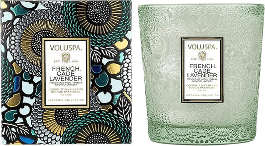 Voluspa French Cade Lavender, Classic Boxed Candle, 9 oz, 60 Hour Burn Time, Coconut Wax for Clean Burning, Handcrafted in The USA