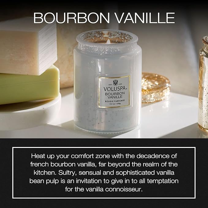 Voluspa Bourbon Vanille, Small Candle Jar, 5.5 Ounces, 50 Hour Burn Time, Coconut Wax for Clean Burning, Handcrafted in The USA