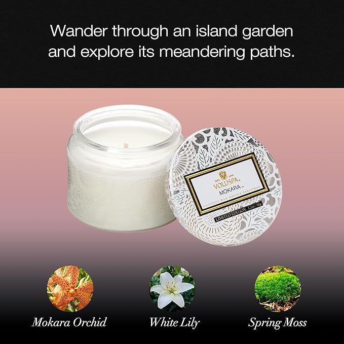 Voluspa Mokara, Petite Candle Jar, 3.2 ounce, 25 Hour Burn Time, Coconut Wax for Clean Burning, Handcrafted in the USA