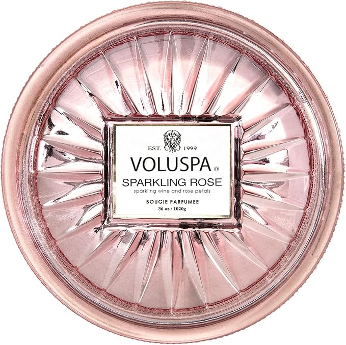 Voluspa Sparkling Rose, Grande Maison 3 Wick Glass Candle, 36 Ounce, 100 Hour Burn Time, Coconut Wax for Clean Burning, Handcrafted in The USA