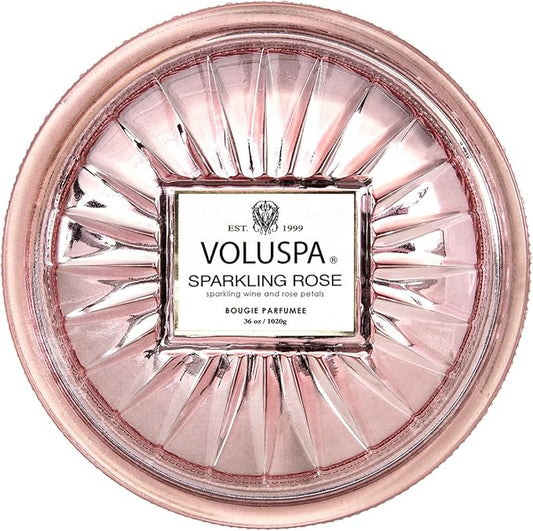Voluspa Sparkling Rose, Grande Maison 3 Wick Glass Candle, 36 Ounce, 100 Hour Burn Time, Coconut Wax for Clean Burning, Handcrafted in The USA
