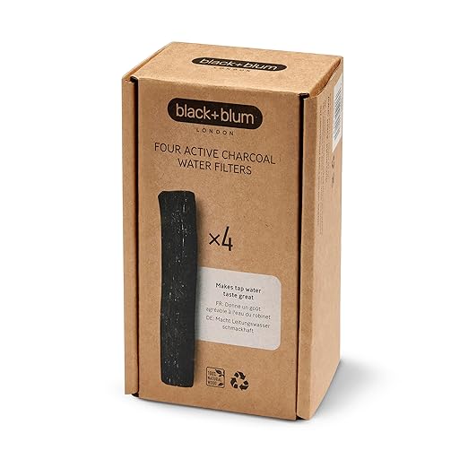 BLACK + BLUM Charcoal Water Filter Sticks | Charcoal Filter Hydration Old Japanese Tradition, Lasting 6 Months Each, Wood Black (4 Piece)