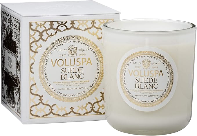 Voluspa Suede Blanc Classic Maison Candle, 100 Hour 12 oz