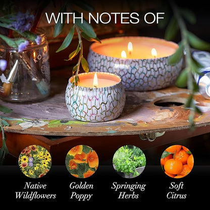 Voluspa Wildflowers | Mini Tin Candle | 4 Oz. | 25 Hr Burn Time | All Natural Wicks and Coconut Wax for Clean Burning | Vegan