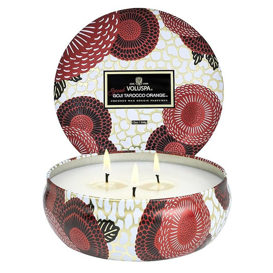 Voluspa 3 Wick Decorative Tin Candle - Spiced Goji Tarocco Orange 340g Home