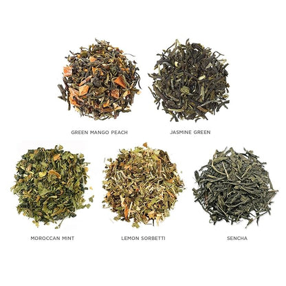 Tea Forte Single Steeps Loose Leaf Green Tea Sampler, Assorted Variety Tea Box, Single Serve Pouches, 15 Count (Pack of 1)