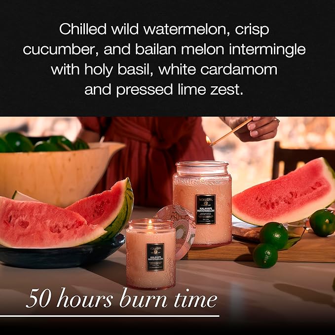 Voluspa Kalahari Watermelon, Small Candle Jar, 5.5 Ounces, 50 Hour Burn Time, Coconut Wax for Clean Burning, Handcrafted in the USA