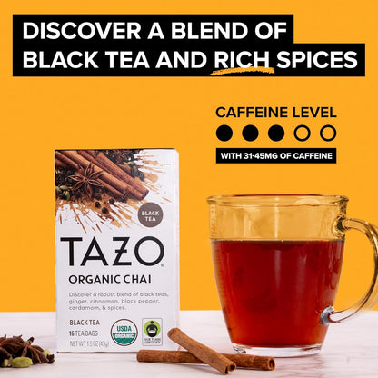 Tazo Organic Chai Black Tea Bags 1.5 oz Box (Case pack of 6)