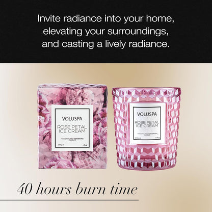 Voluspa Rose Petal Ice Cream, Classic Candle Jar, 6.5 Ounce, 40 Hour Burn Time, Coconut Wax for Clean Burning, Handcrafted in The USA