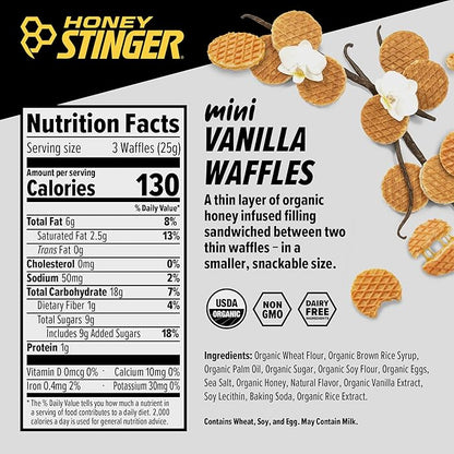 Honey Stinger Mini Vanilla Waffle Bars 5.3 oz bag ( Case Pack of 5)