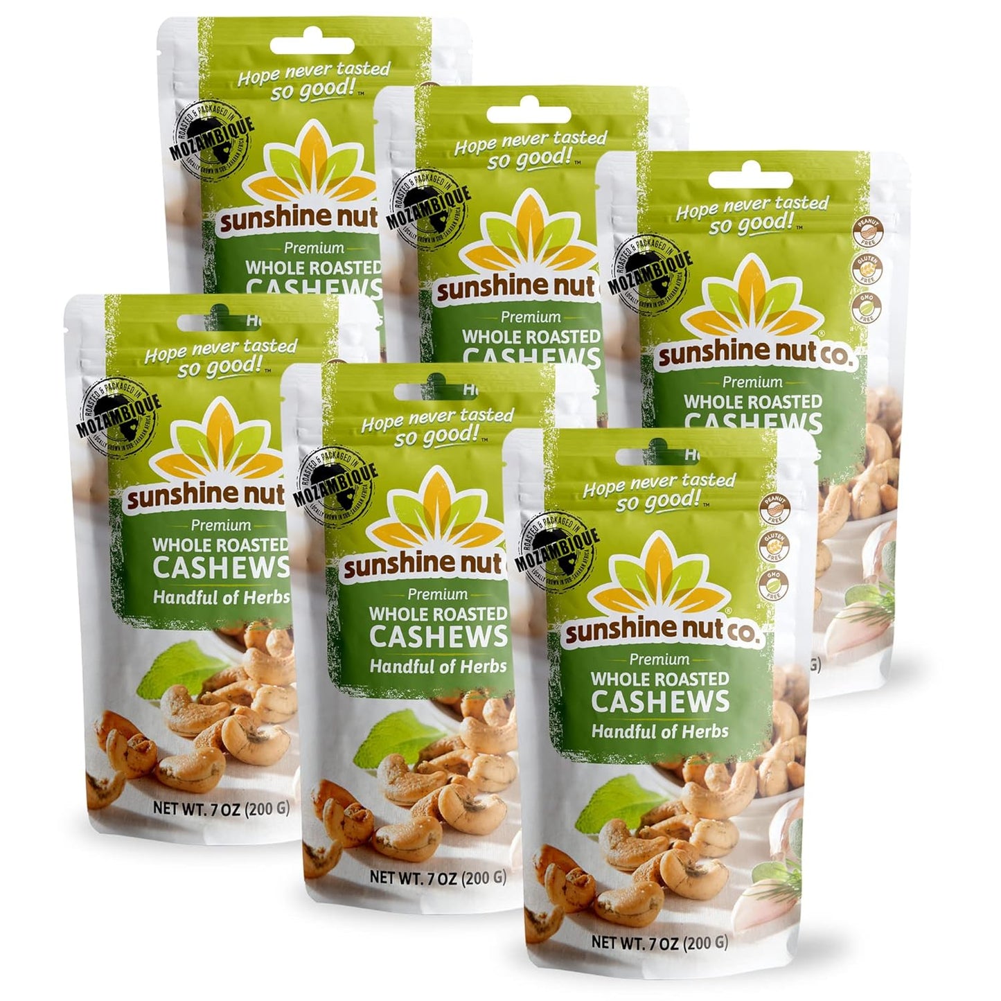 Sunshine Nut Whole Roasted Cashews - Handful of Herbs 7 oz bags