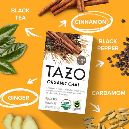 Tazo Organic Chai Black Tea Bags 1.5 oz Box (Case pack of 6)