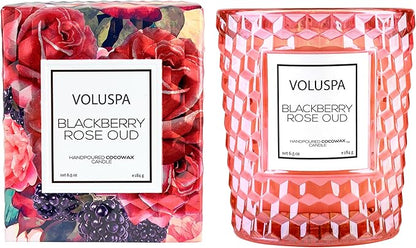 Voluspa BlackBerry Rose Oud, Classic Candle Jar, 6.5 oz, 40 Hour Burn Time, Coconut Wax for Clean Burning, Handcrafted in The USA