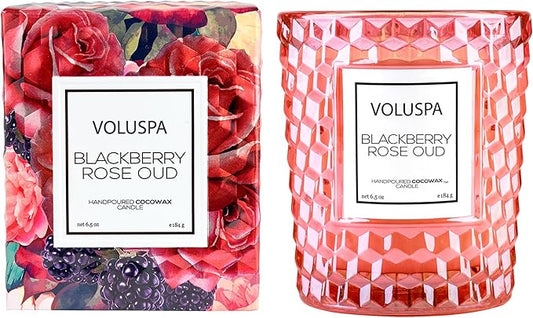 Voluspa BlackBerry Rose Oud, Classic Candle Jar, 6.5 oz, 40 Hour Burn Time, Coconut Wax for Clean Burning, Handcrafted in The USA
