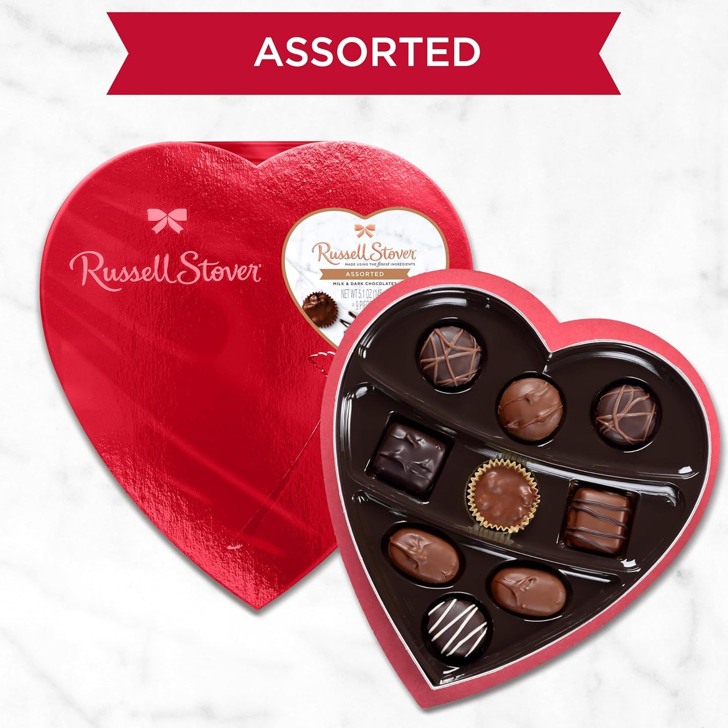 Russell Stover Valentines Heart Assorted Milk and Dark Chocolates 5.1oz (Case Pack of 12)