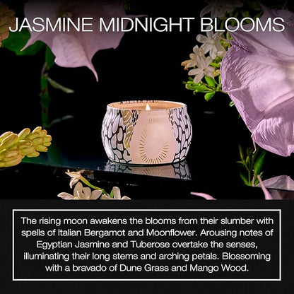 Voluspa Jasmine Midnight Blooms, Mini Tin Candle, 4 oz, 25 Hour Burn Time, Coconut Wax Candle for The Home, Handcrafted in The USA