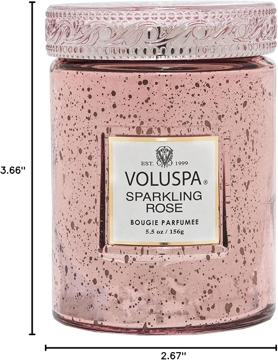 Voluspa Sparkling Rose, Small Candle Jar, 5.5 Ounce, 50 Hour Burn Time, Coconut Wax for Clean Burning, Handcrafted in The USA