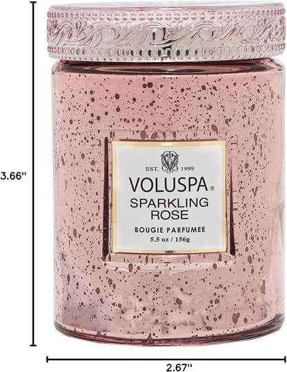 Voluspa Sparkling Rose, Small Candle Jar, 5.5 Ounce, 50 Hour Burn Time, Coconut Wax for Clean Burning, Handcrafted in The USA