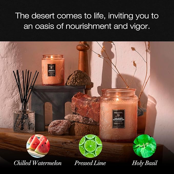 Voluspa Kalahari Watermelon, Small Candle Jar, 5.5 Ounces, 50 Hour Burn Time, Coconut Wax for Clean Burning, Handcrafted in the USA