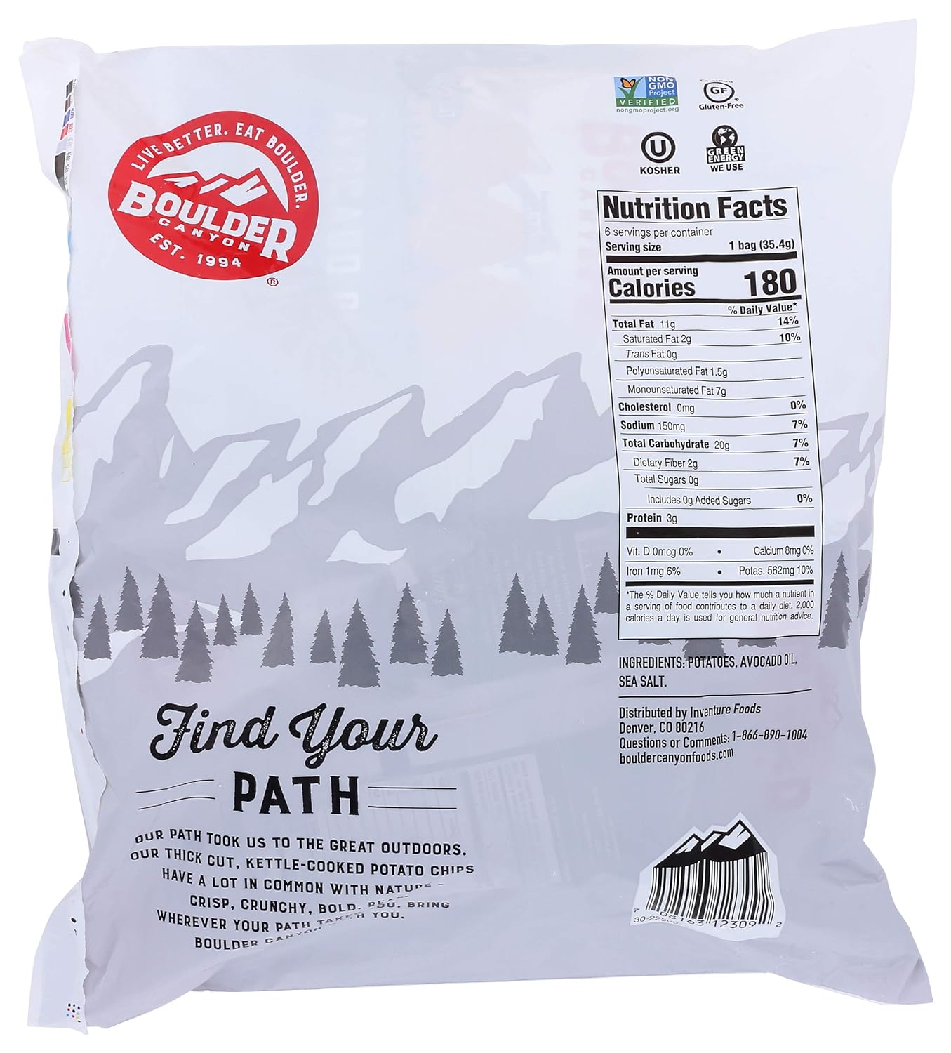 Boulder Canyon Potato Chips Classic Sea Salt With Avocado Oil | 6 - 1.25 oz Bags (Case Pack of 8)