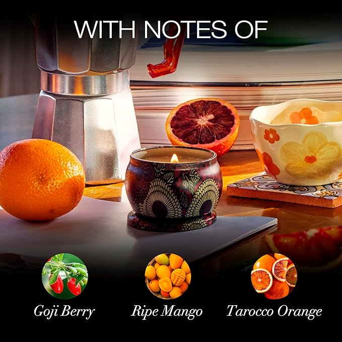 Voluspa Goji Tarocco Orange, Mini Tin Candle, 4 oz, 25 Hour Burn Time, Coconut Wax for Clean Burning, Handcrafted in the USA