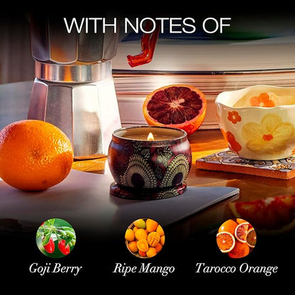 Voluspa Goji Tarocco Orange, Mini Tin Candle, 4 oz, 25 Hour Burn Time, Coconut Wax for Clean Burning, Handcrafted in the USA