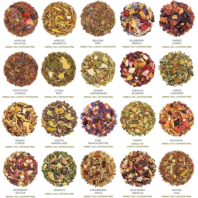 Tea Forte Warming Joy Holiday Herbal Premium Tea Chest Gift Sampler, 40 Count, 2 of each Variety Blend Individually Wrapped Handcrafted Pyramid Infuser Bags