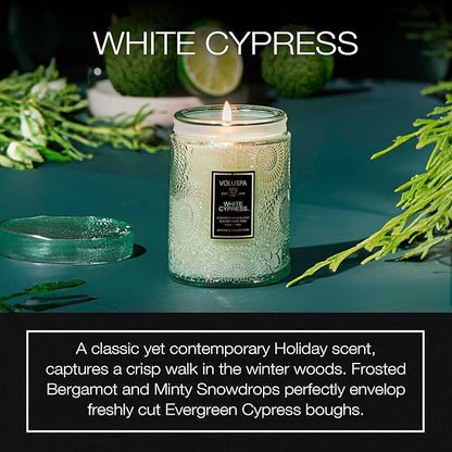 Voluspa White Cypress,Small Candle Jar, 5.5 Ounce,50 Hour Burn Time, & Coconut Wax for Clean Burning,,Handcrafted in the USA