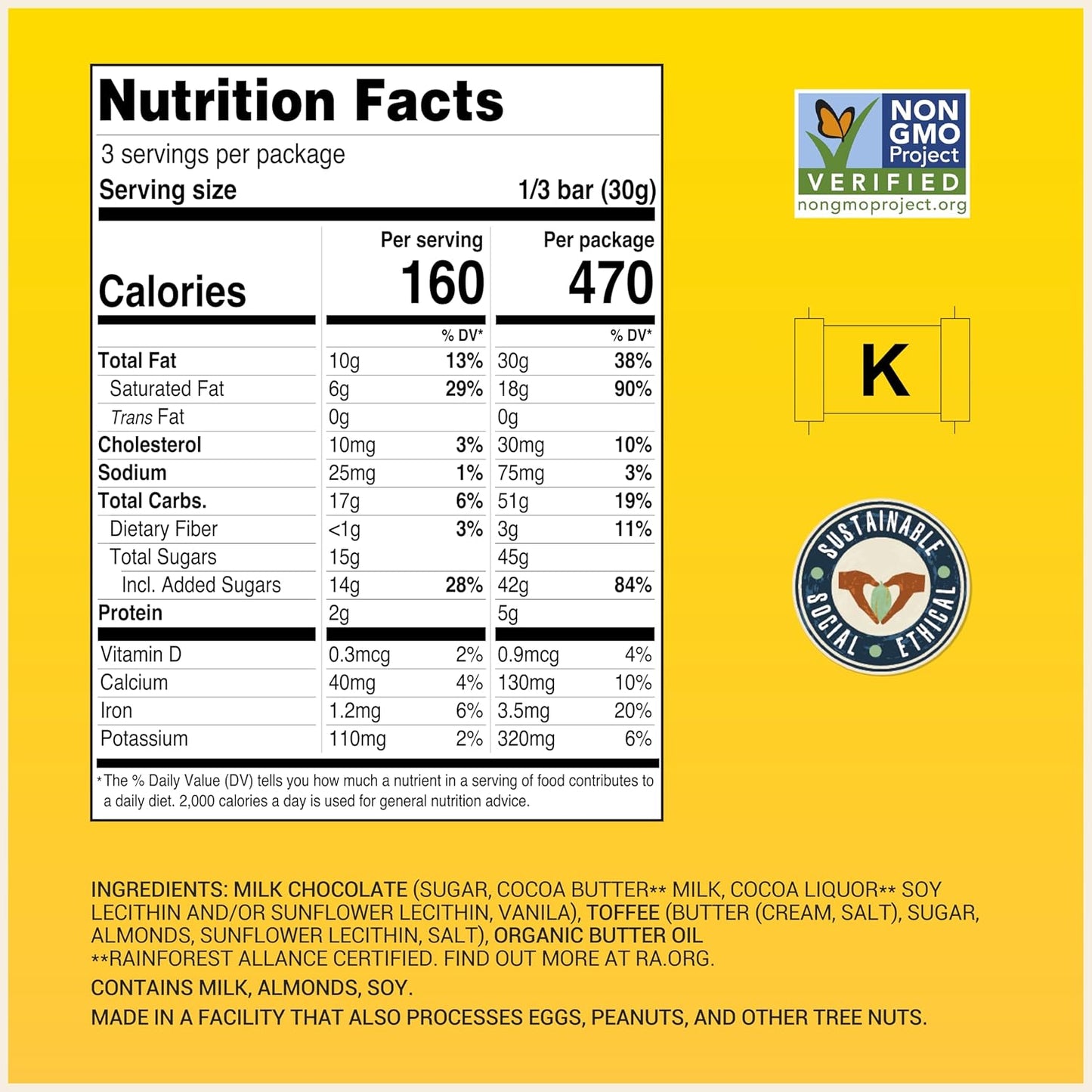 Chocolove Tofffee & Almonds Milk Chocolate 3.2 oz - 12 Pack