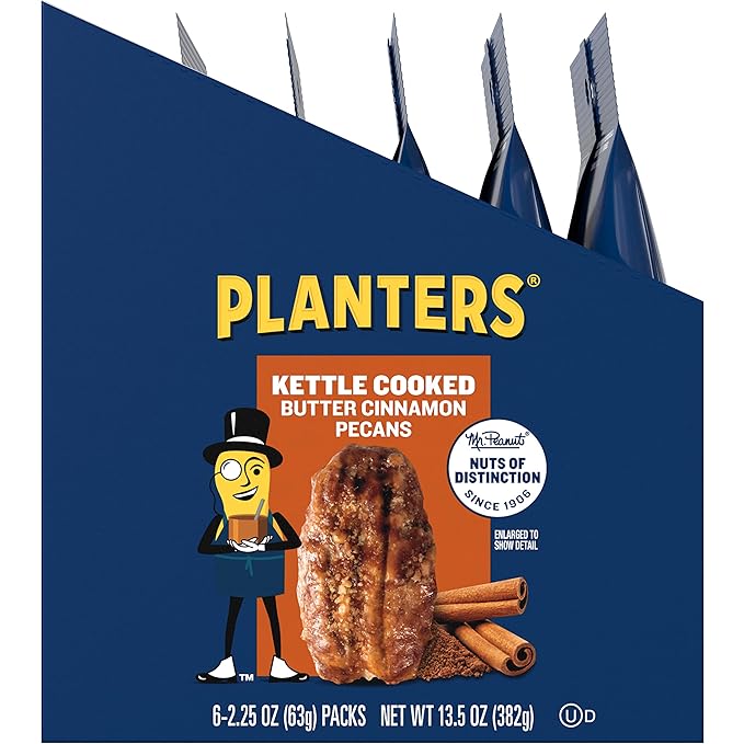 Planters Kettle Cooked Butter Cinnamon Pecans 2.25 oz bags ( Case Pack of 6)