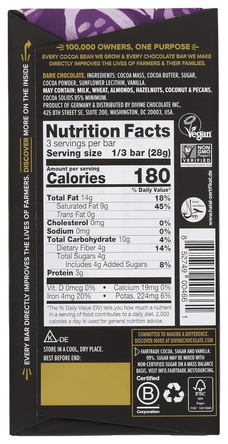 Divine - Smooth Dark Chocolate 85% Cocoa - Case Of 12 - 3 Oz