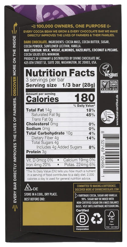 Divine - Smooth Dark Chocolate 85% Cocoa - Case Of 12 - 3 Oz