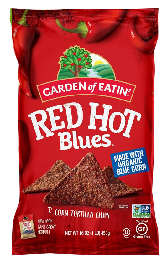 Garden of Eatin' Red Hot Organic Blue Corn Tortilla Chips | 16 Ounce Bag (Pack of 12)