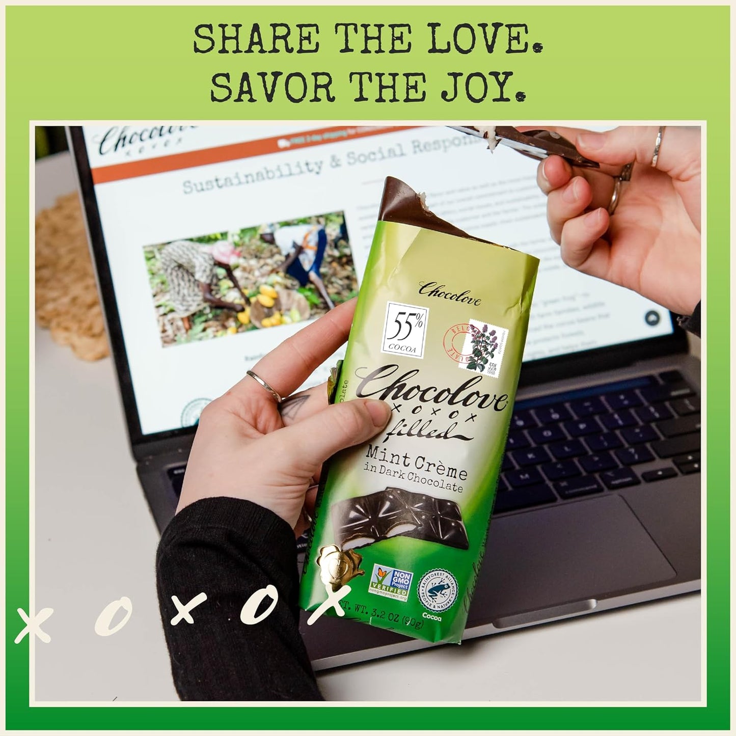 Chocolove Mint Crème Bars | 55% Cocoa | Infused with Dairy Free Peppermint Creme in Creamy Dark Chocolate | Non GMO, Rainforest Alliance Certified, 3.2oz Bar (10 Pack)