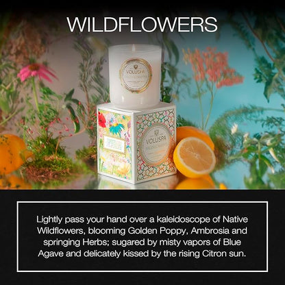Voluspa Wildflowers | Classic Boxed Candle | 9.5 Oz | 60 Hr Burn Time | All Natural Wicks and Coconut Wax for Clean Burning | Vegan