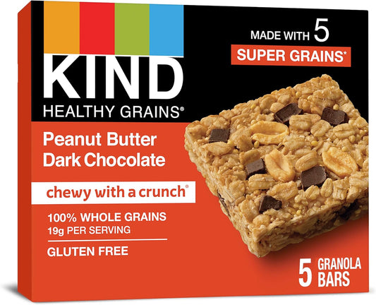 Kind Healthy Grains Granola Bars Peanut Butter Dark chocolate chewy with a crunch 1.2 oz Bars total weight 6.2 oz