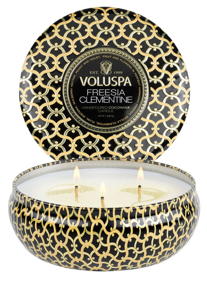 Voluspa 3 Wick Decorative Tin Candle - Freesia Clementine 340g Home Scent