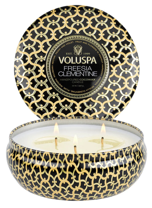 Voluspa 3 Wick Decorative Tin Candle - Freesia Clementine 340g Home Scent