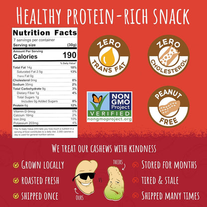 Sunshine Nut Whole Roasted Cashews - Spark of Spice 7 oz bags ( Case Pack of 6)