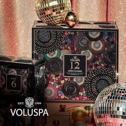 Voluspa 12 Day Advent Calendar Scented Candles Gift Set, 2.5 oz each, Christmas Candles Set, 25 Hour Burn Time per Candle, Scented Candles for Women and Men