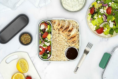 Black+Blum | BPA-Free, Leak-Proof Microwave Safe Bento Box Style Compartment Food Container, with Stainless-Steel Fork, Olive, 1000 ml/ 34f l oz